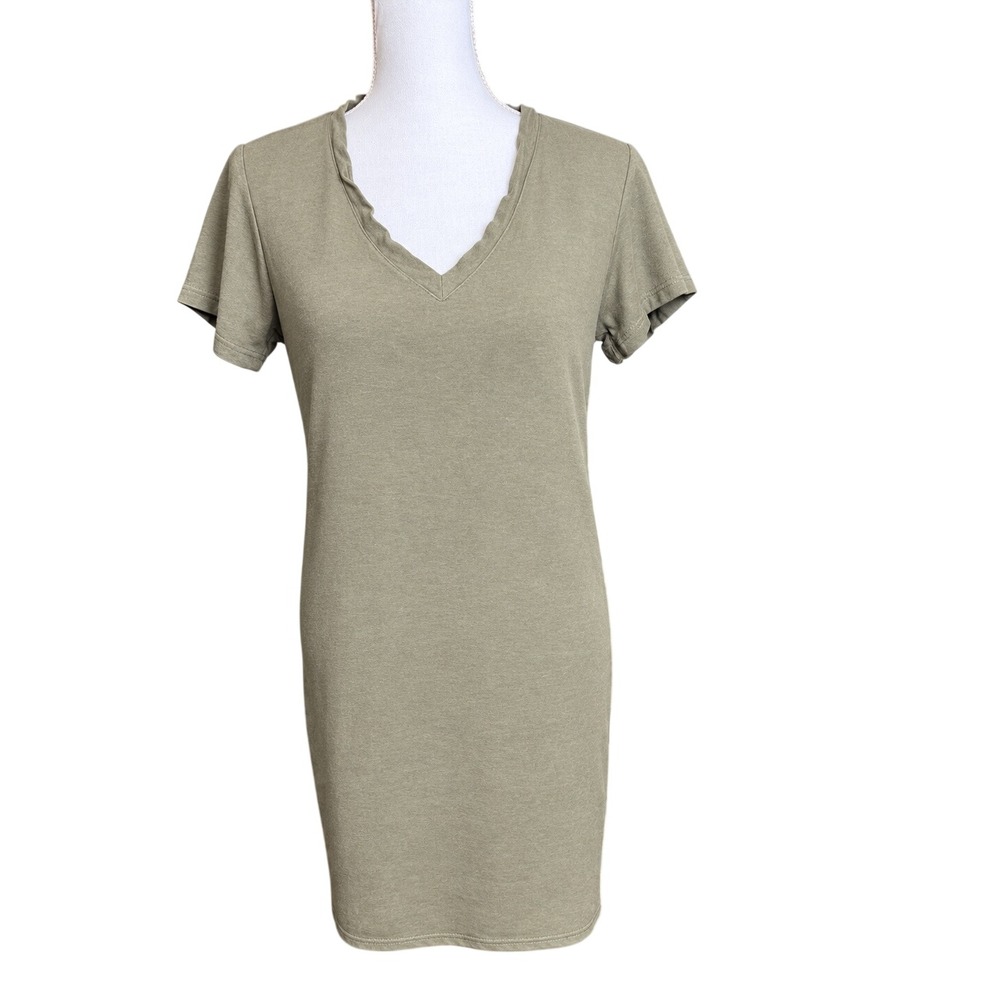 Cloth & Stone Olive Green V-Neck High-Low T-Shirt Boho Minimalist Dress Small